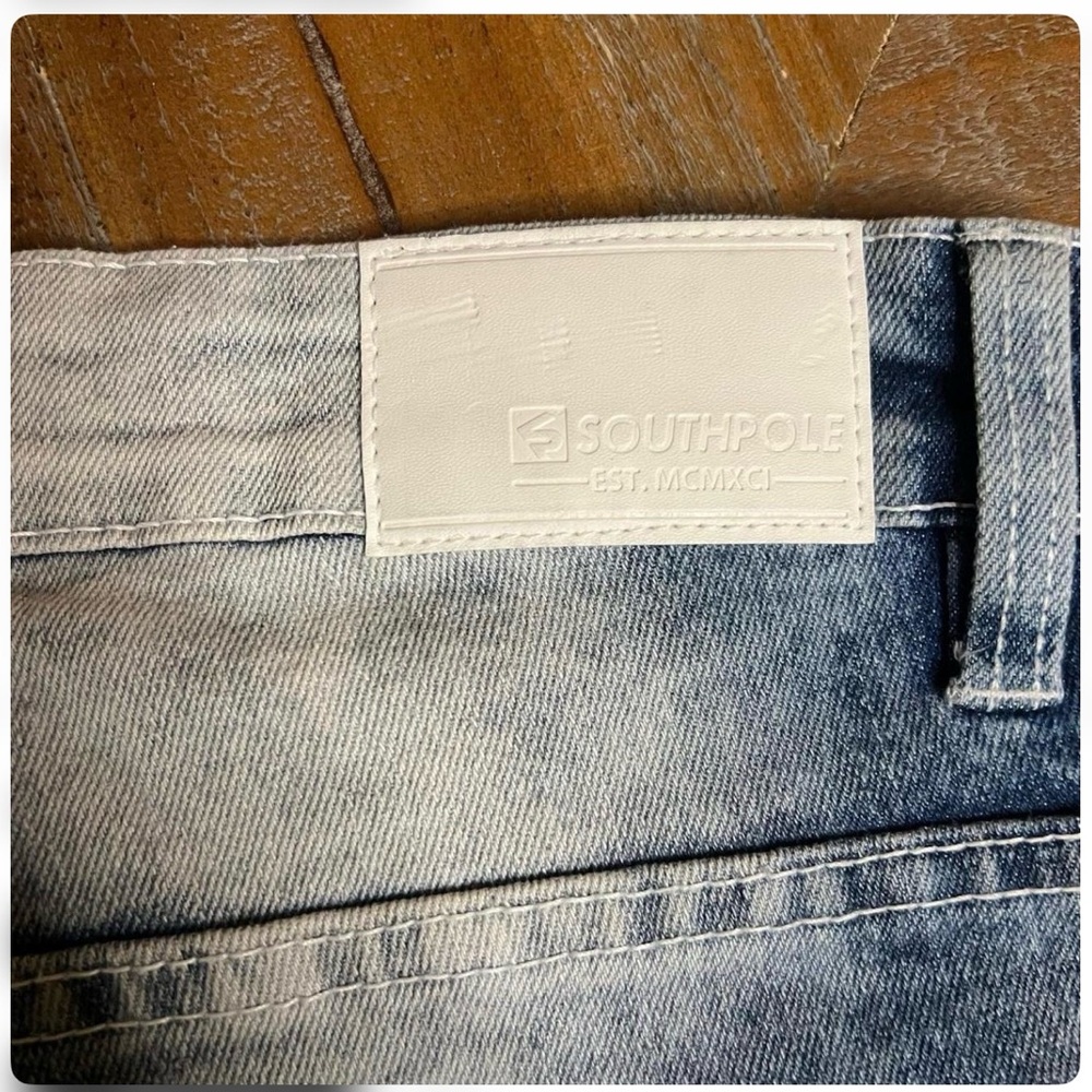 NWT SouthPole Jeans Mens 32x32 Blue Stacked Skinny Stonewash Denim Biker - Picture 4 of 7